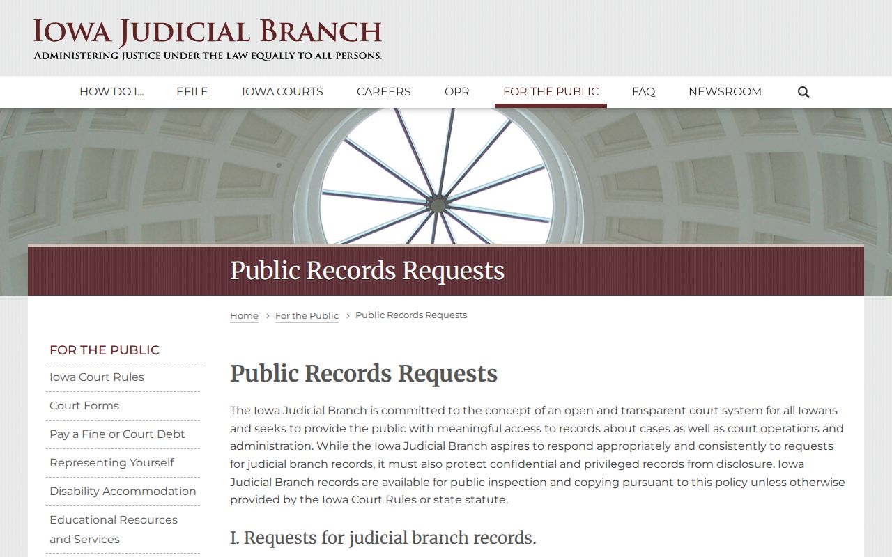 Iowa public court records request instructions for Dickinson County files