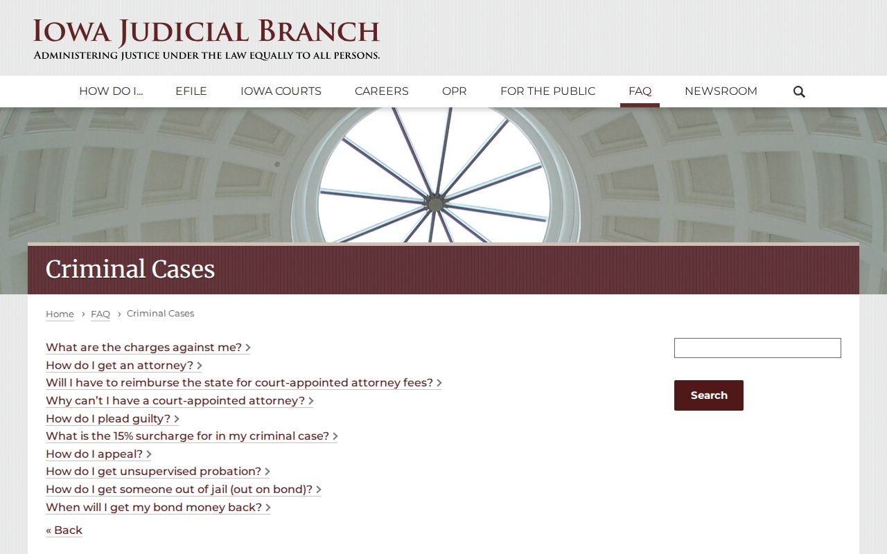 Iowa Judicial Branch explanation of bond types relevant to Dickinson County cases