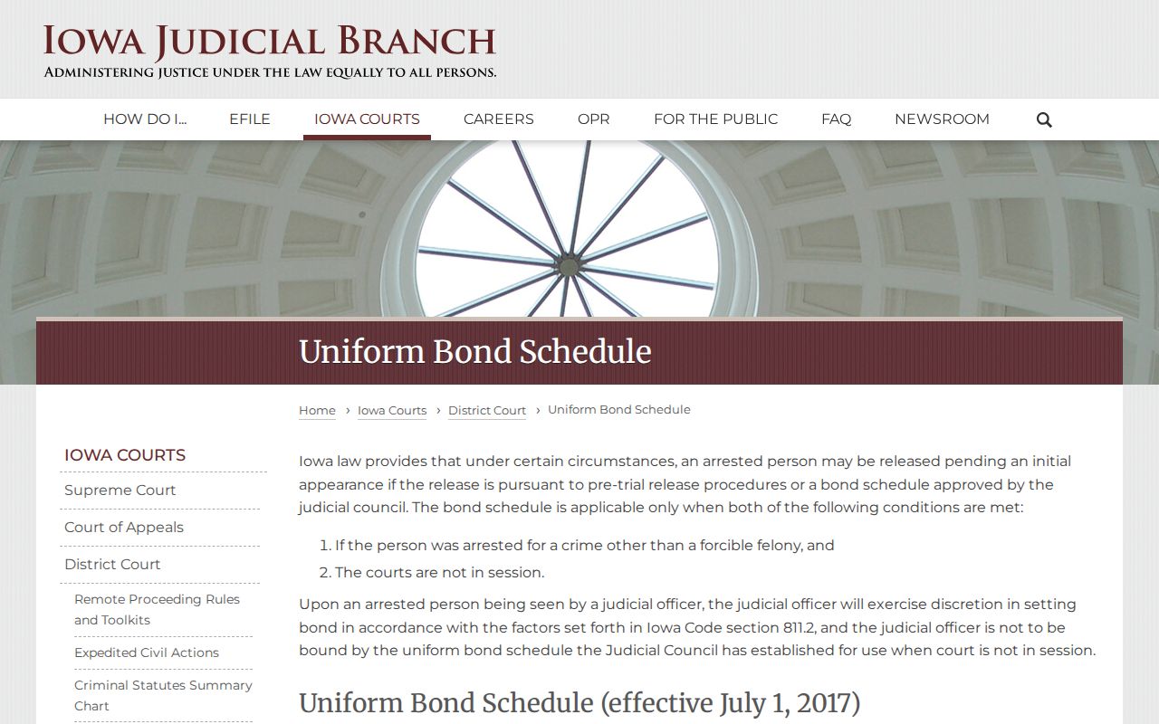 Dickinson County bench warrant uniform bond schedule